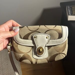 Tan Coach wristlet w/ gold hardware